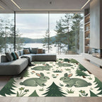 Forest Green Woodland Rabbit Foliage Rug