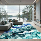 Abstract Blue Ocean Wave Swirl Rug