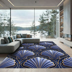 Art Deco Blue Gold Shell Medallion Rug