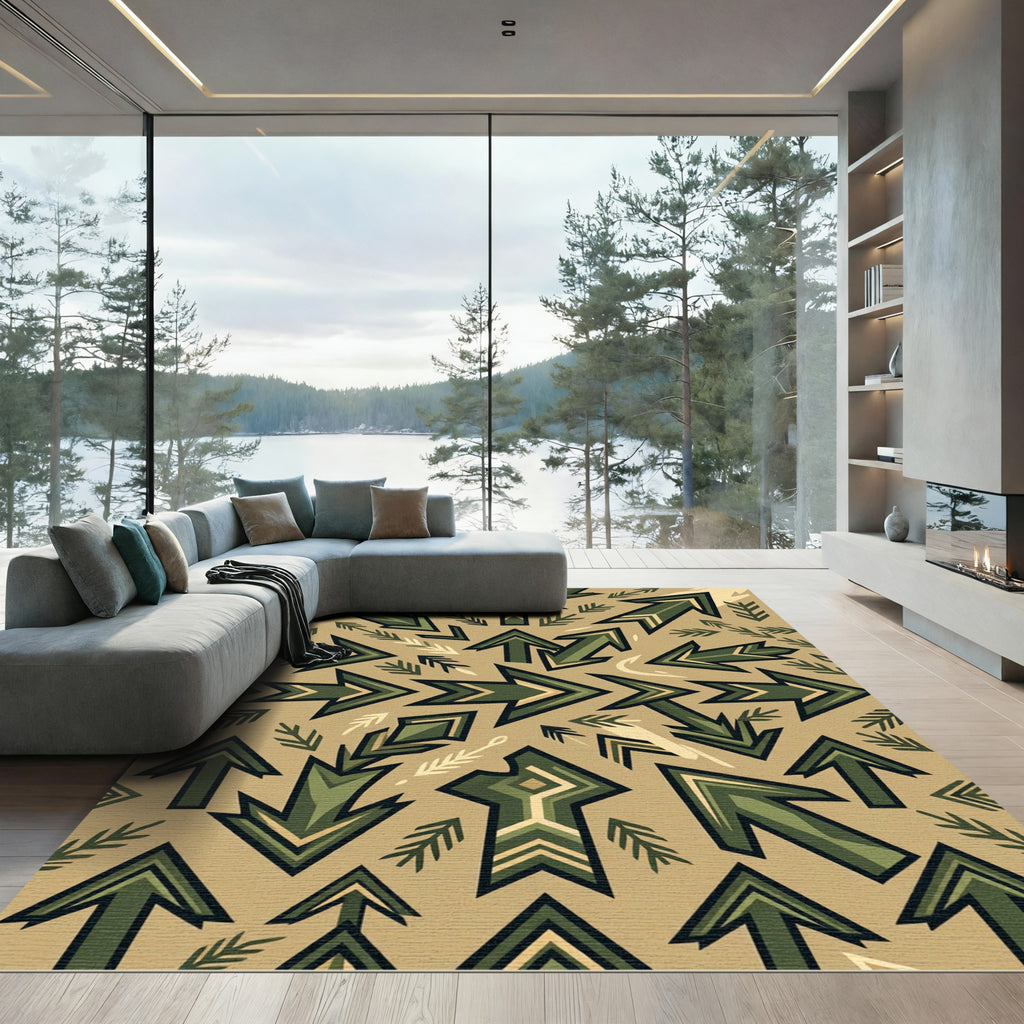 Earthy Green Chevron Arrow Arrangement Rug