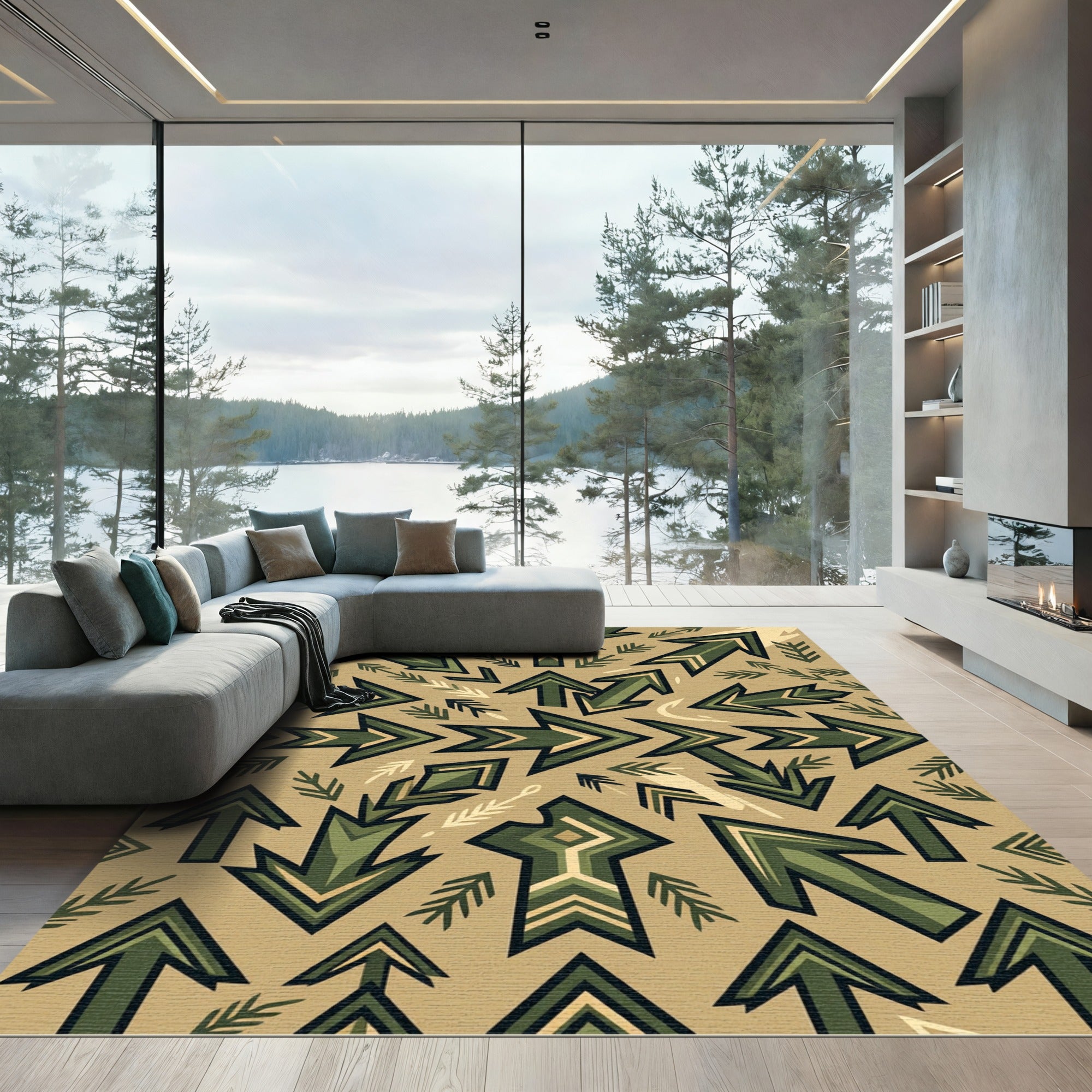 Earthy Green Chevron Arrow Arrangement Rug