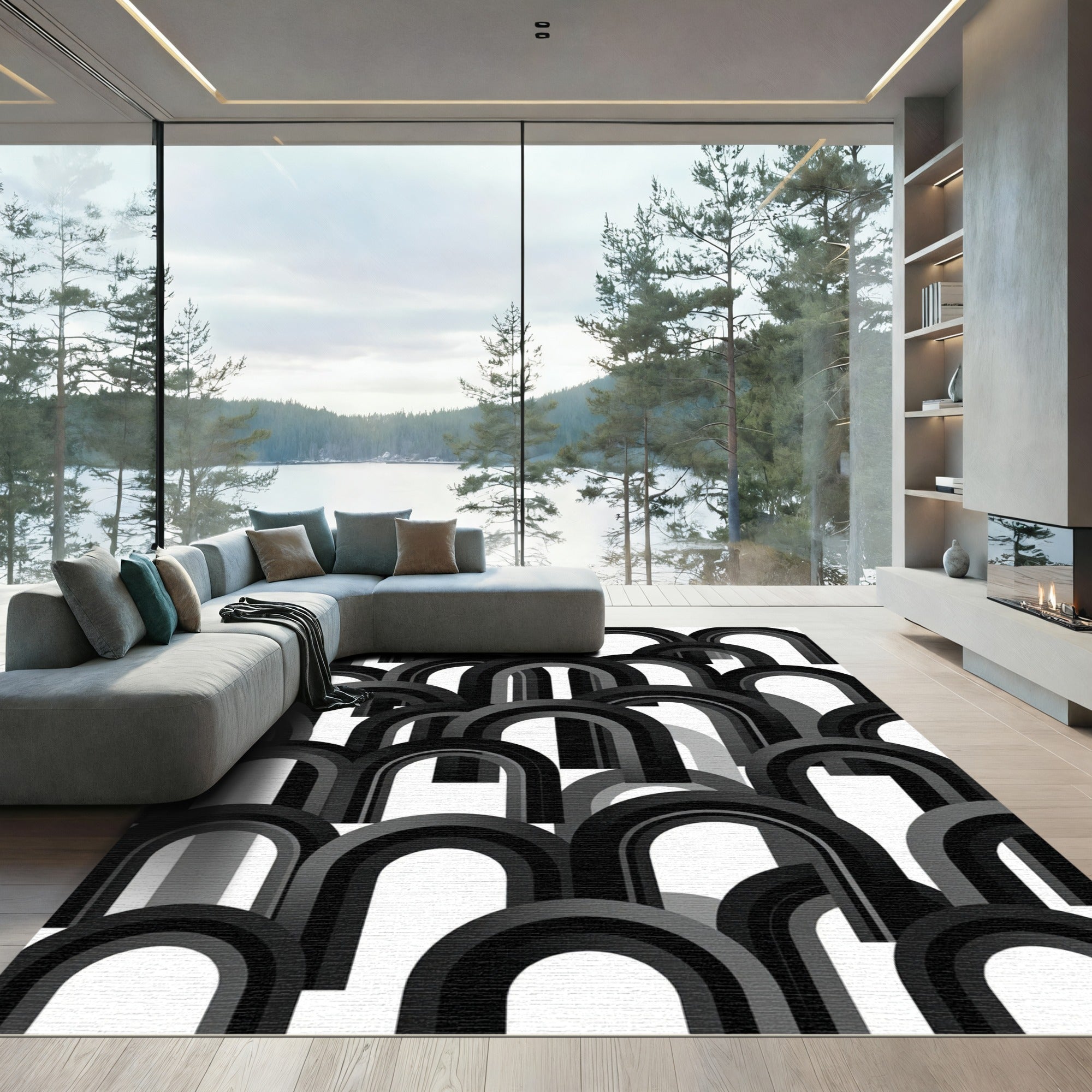 Monochromatic Overlapping Arch Composition Rug