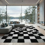 Cracked Black White Chessboard Squares Rug