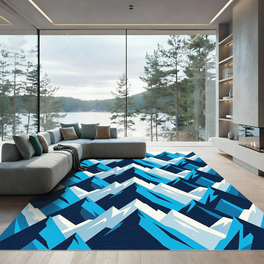 Winter Peaks Cool Tones Mountain Scape Rug