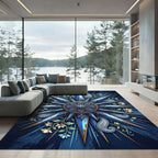Midnight Blue Celestial Star Paisley Floral Medallion Rug