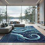 Abstract Navy Flowing Currents Swirl Rug