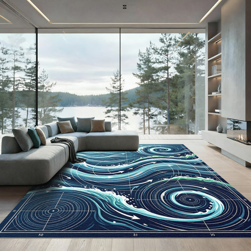 Abstract Navy Flowing Currents Swirl Rug