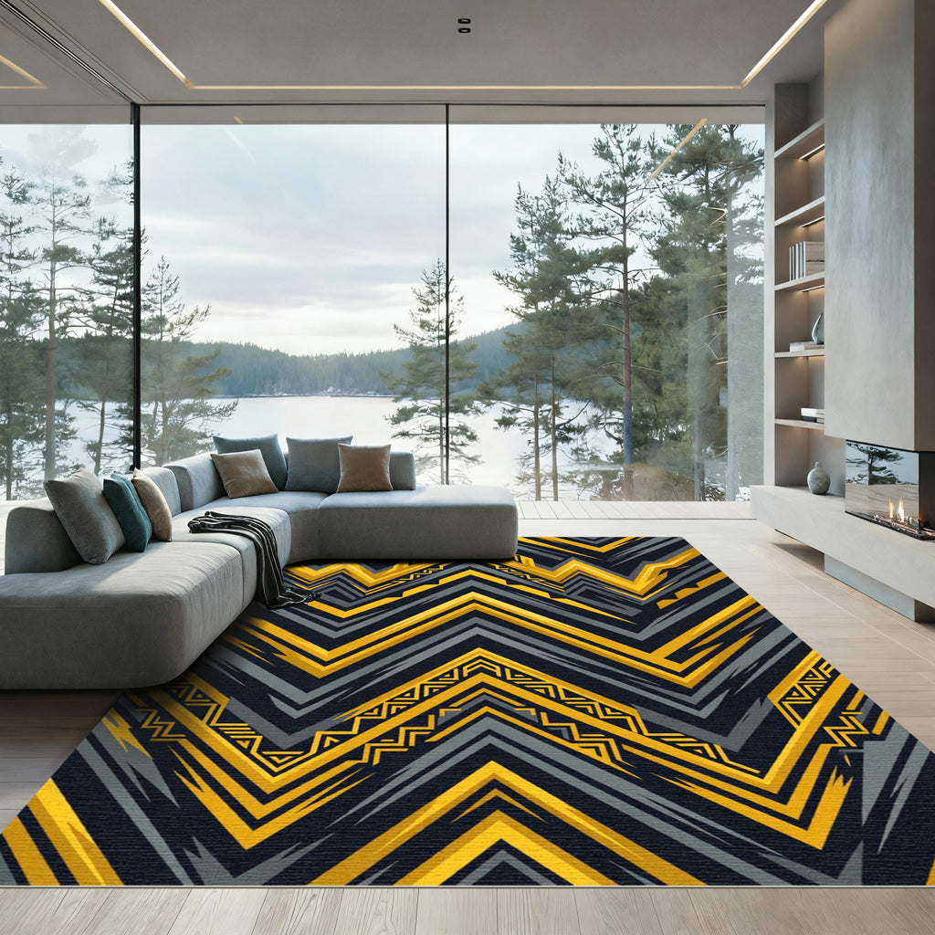 Bold Yellow Geometric Zigzag Rug