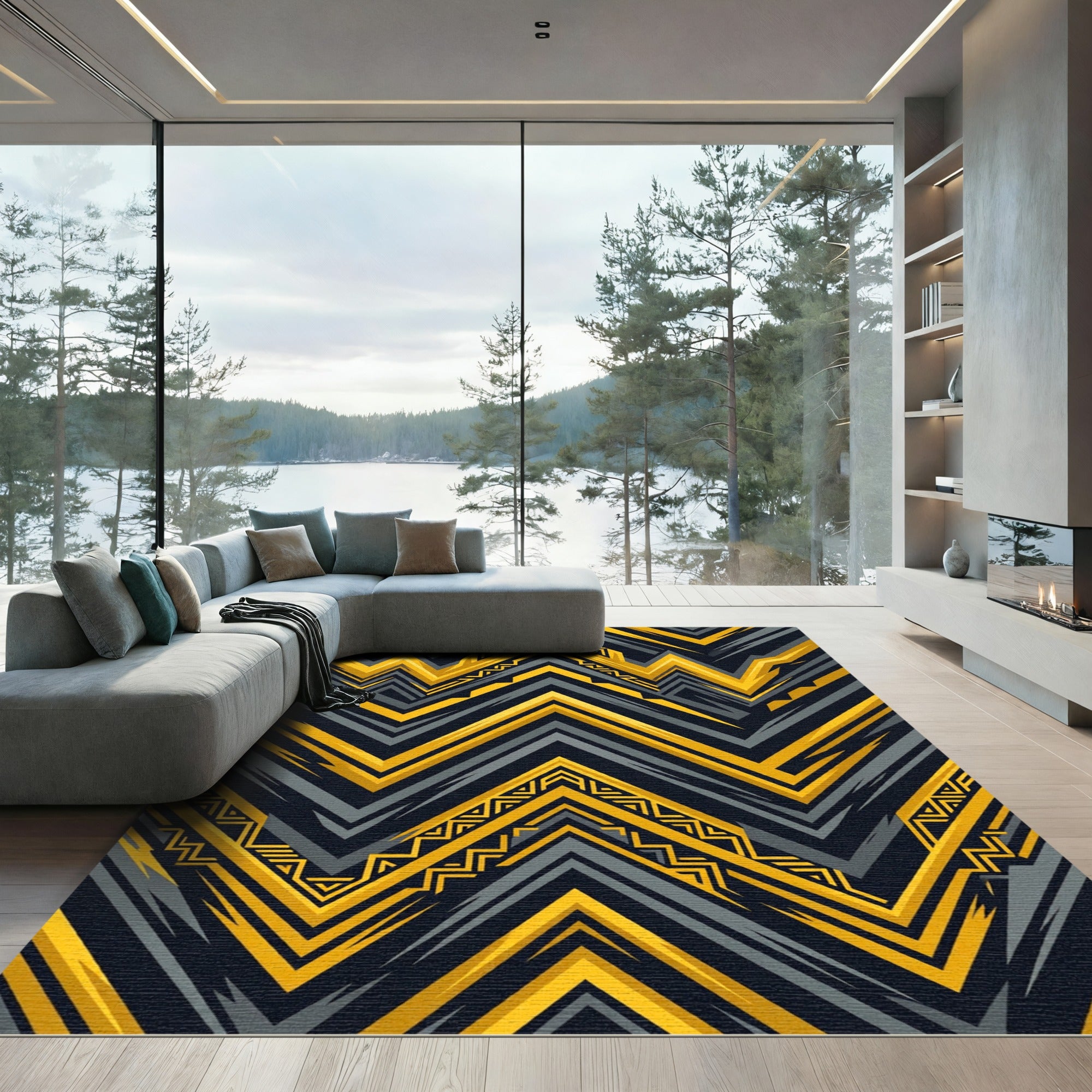 Bold Yellow Geometric Zigzag Rug