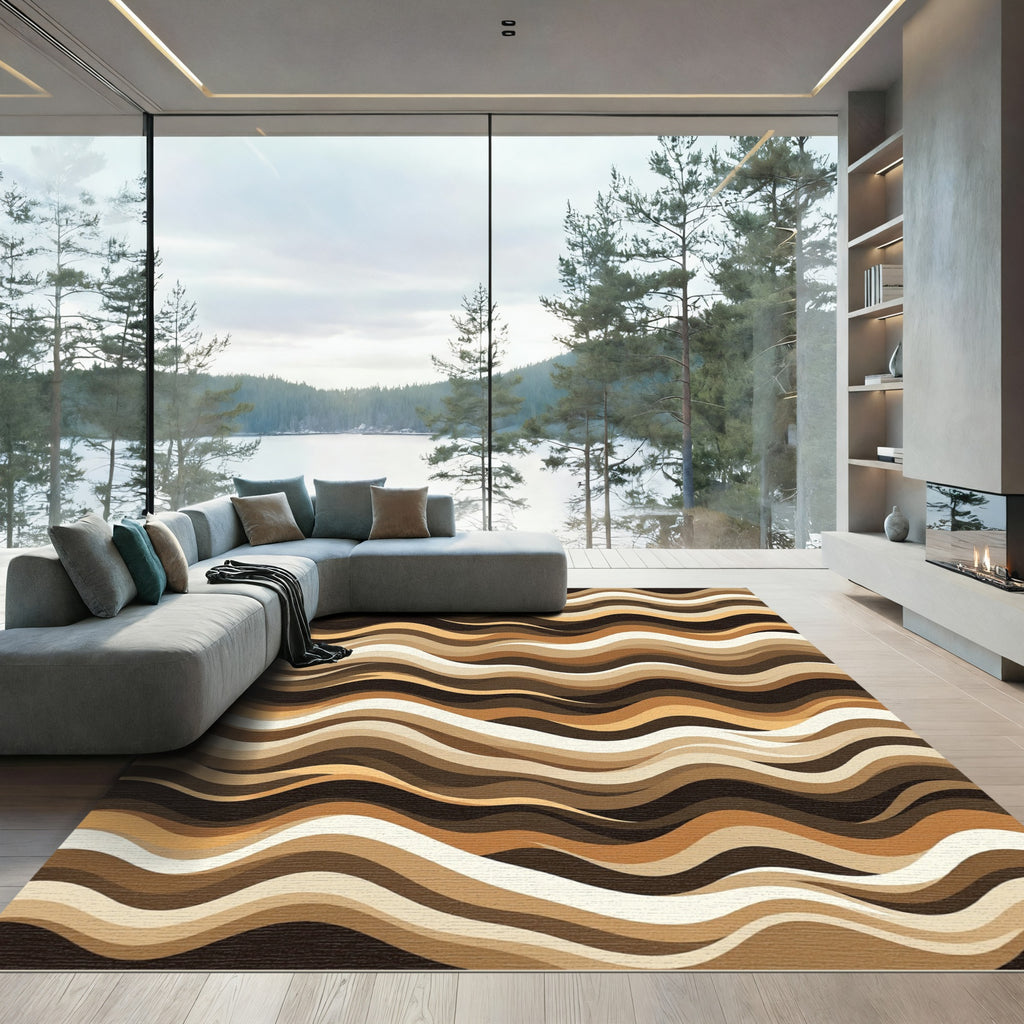 Earthy Tone Wavy Stripes Design Rug