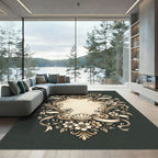 Ornate Floral Scrollwork Shell Vignette Rug