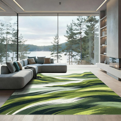 Abstract Forest Green Rolling Hills Rug