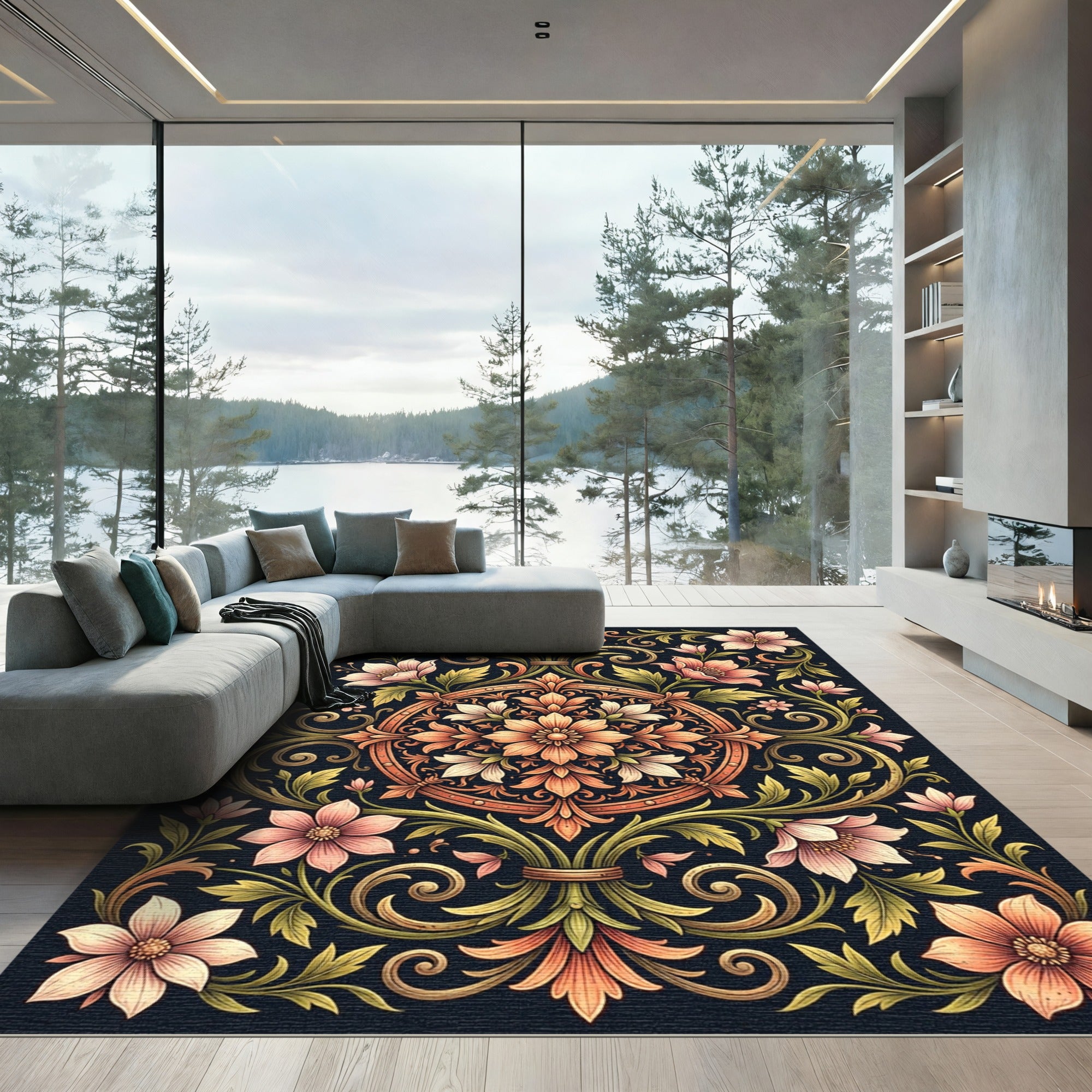 Elegance Blush Floral Symmetry Medallion Rug