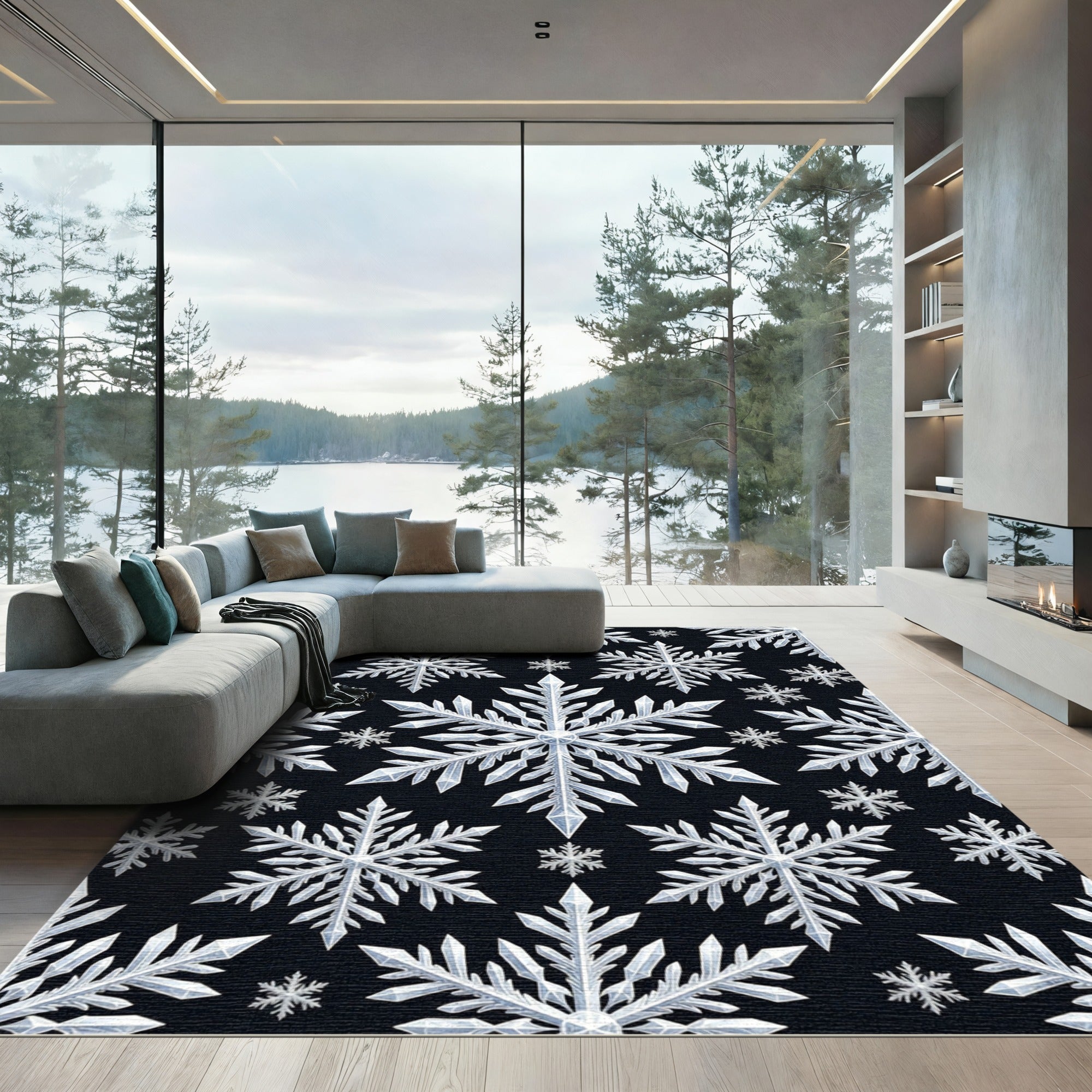 Elegant White Snowflake Baroque Rug