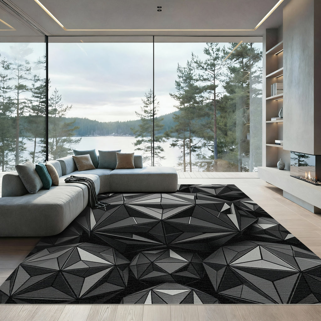 Monochromatic Faceted Geometric Sphere Art Rug