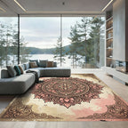 Vintage Peach Floral Mandala Art Rug