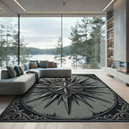 Ornate Monochrome Nautical Compass Star Rug