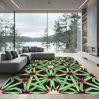 Geometric Starburst Emerald Burgundy Rug