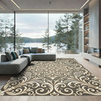 Ornate Beige Scrollwork Lace Rug