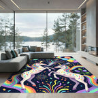 Whimsical Rainbow Unicorn Celebration Art Rug