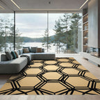 Sophisticated Gold Geometric Hexagon Rug