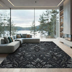 Dark Gray Damask Ornamental Scroll Rug