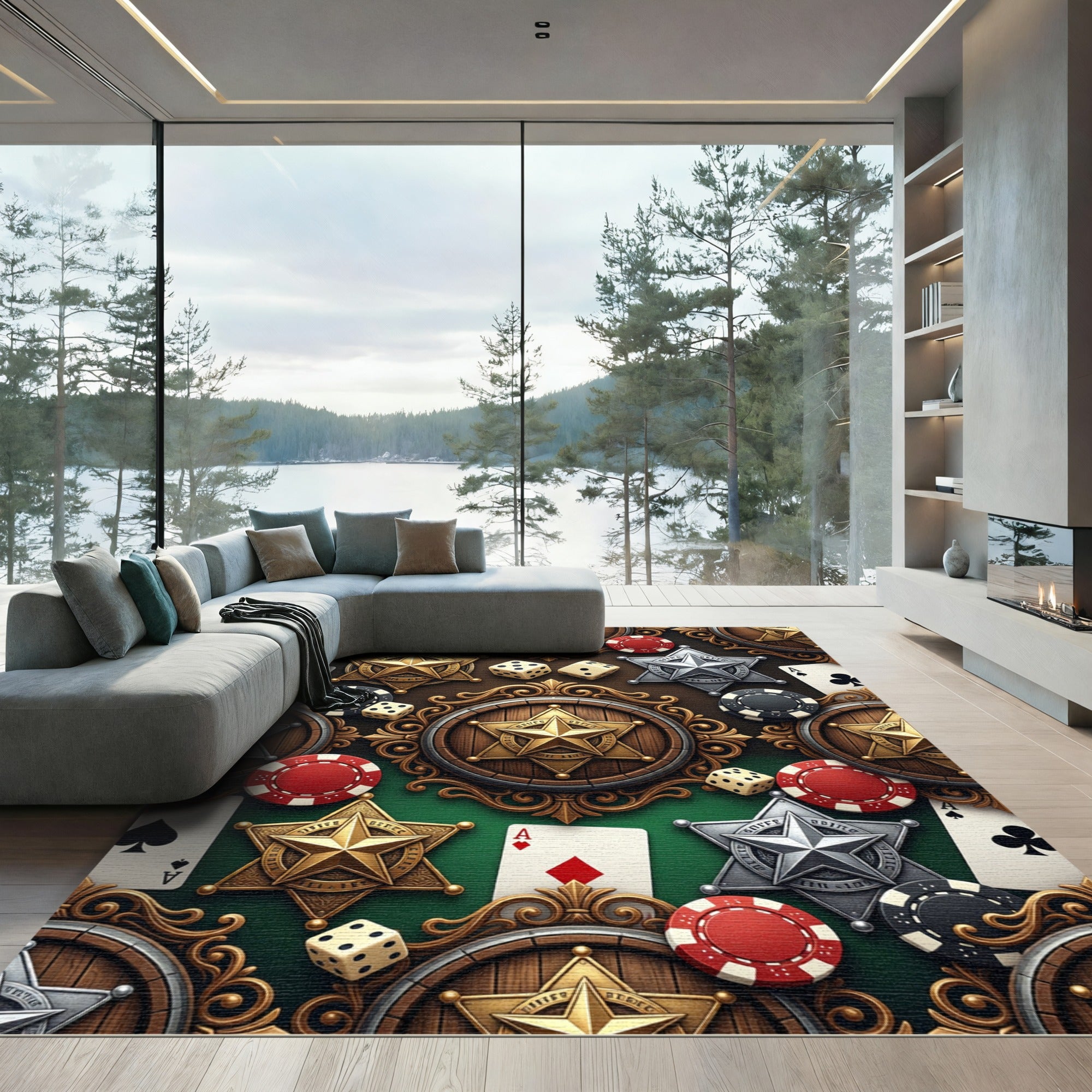 Western Sheriff Star Casino Gambling Rug