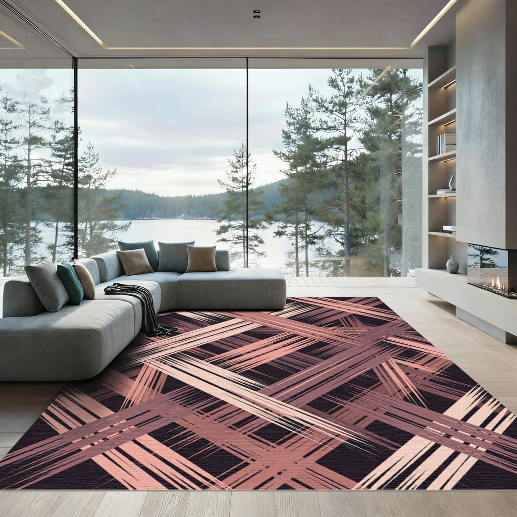 Blush Pink Abstract Crosshatch Lines Rug