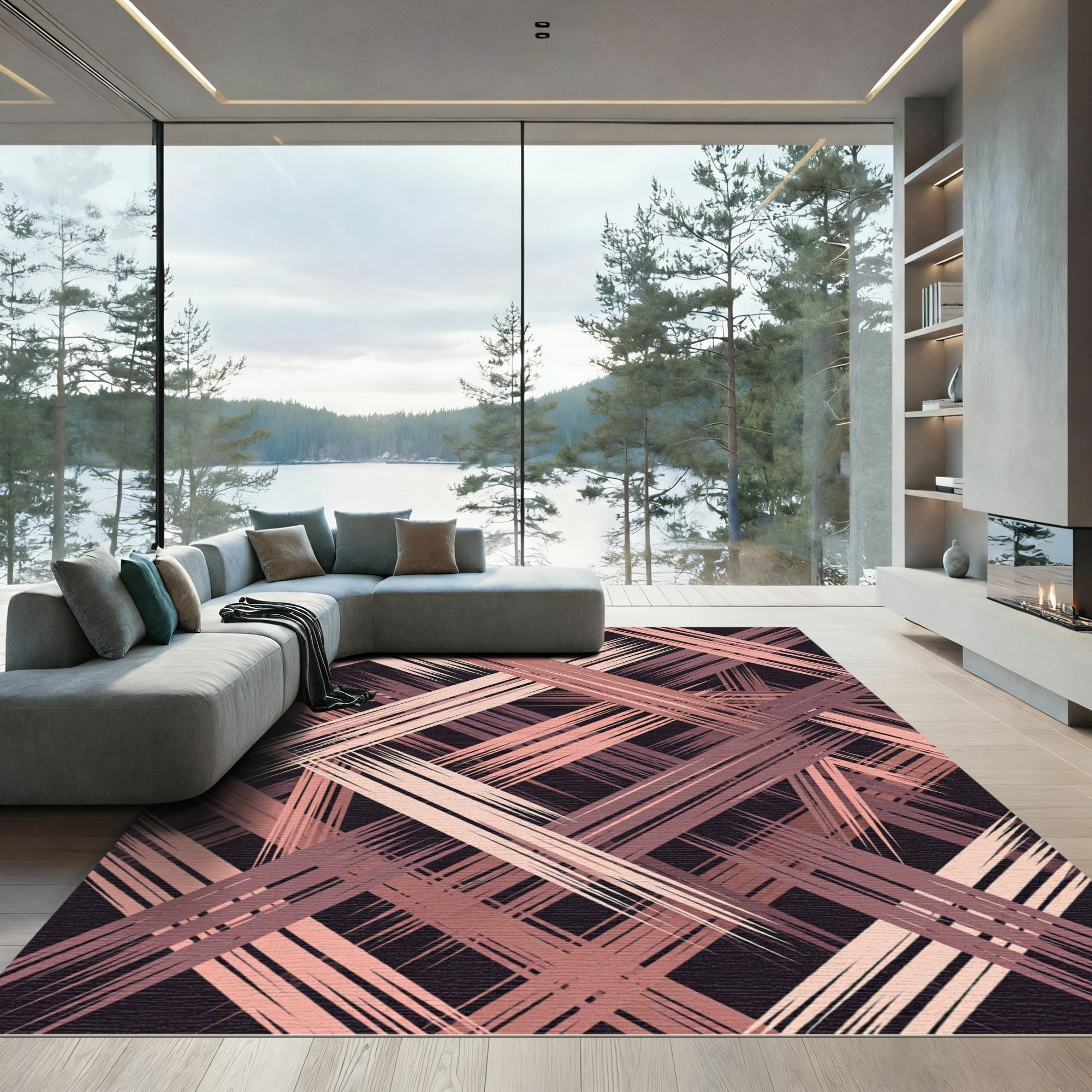 Blush Pink Abstract Crosshatch Lines Rug