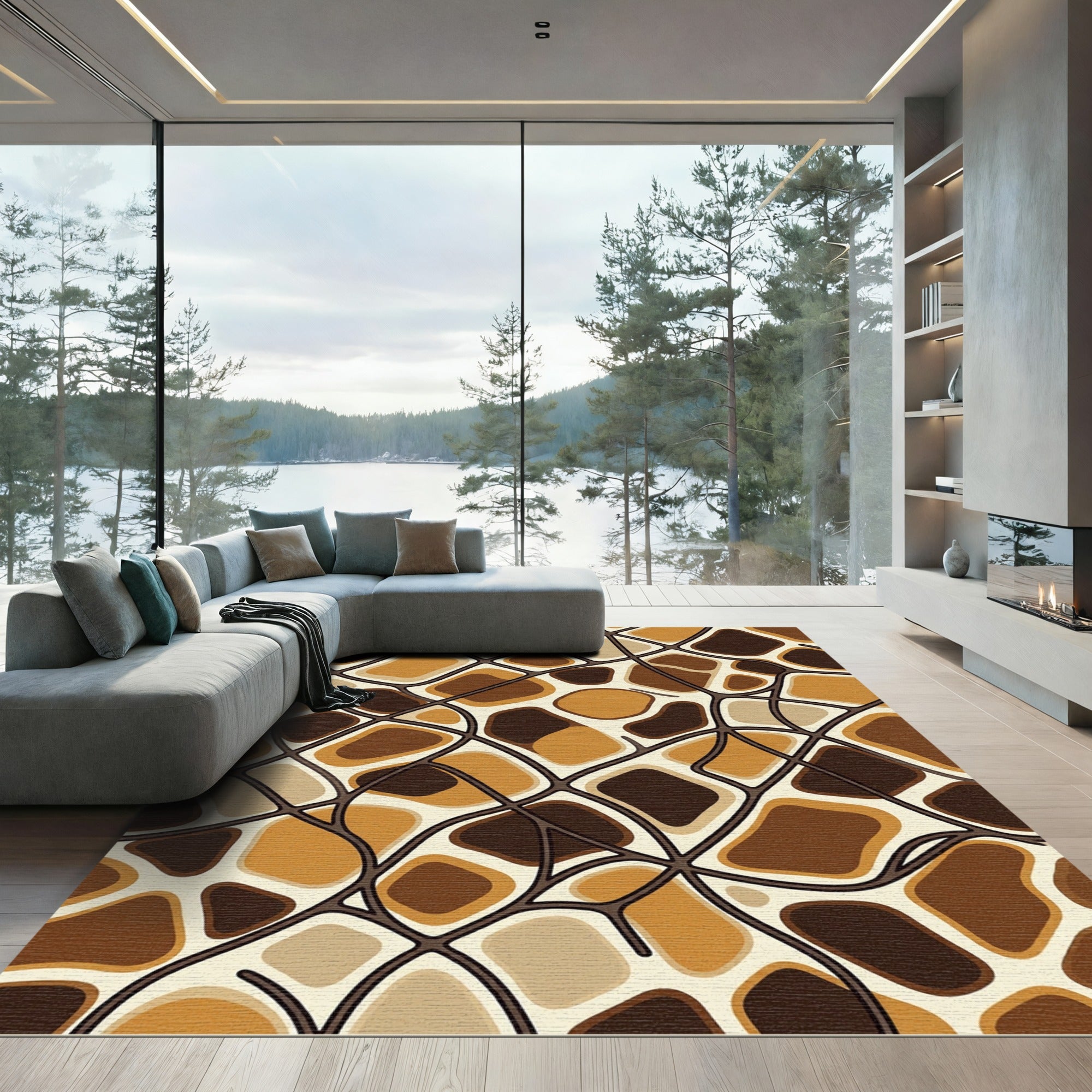Brown Geometric Organic Shapes Rug