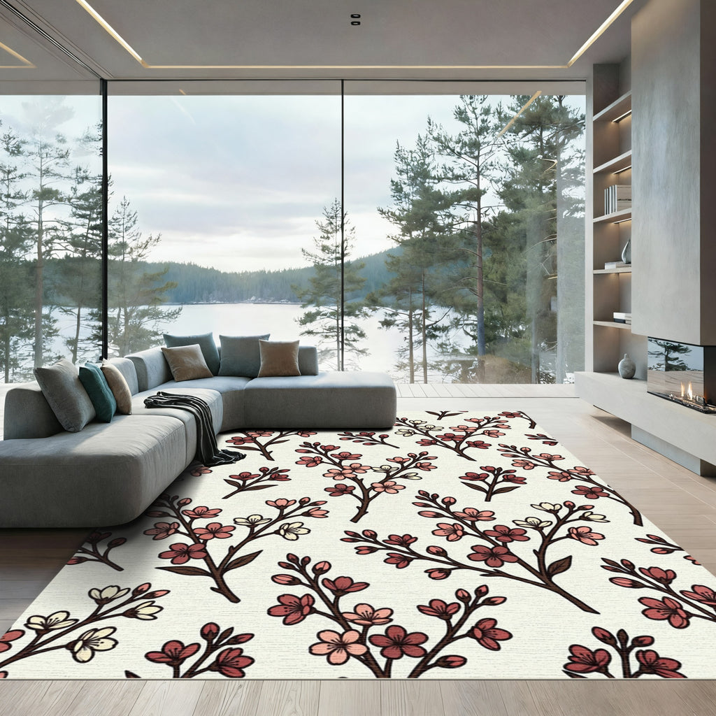 Pink Blossom Branch Repeating Pattern Rug