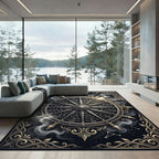Celestial Golden Compass Zodiac Medallion Rug