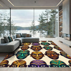 Vibrant Multicolored Tribal Mask Composition Rug