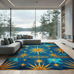 Celestial Gold Starry Blue Geometric Rug