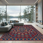 Crimson Navy Floral Medallion Garden Rug