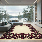 Ornate Deep Burgundy Baroque Scroll Frame Rug
