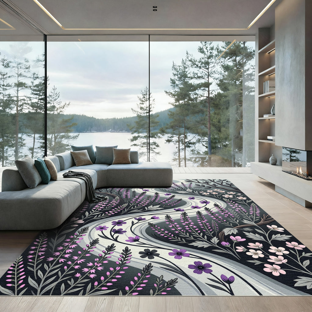 Purple Wildflower Flowing Stream Rug