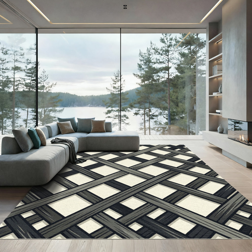 Dark Gray Woven Lattice Rug