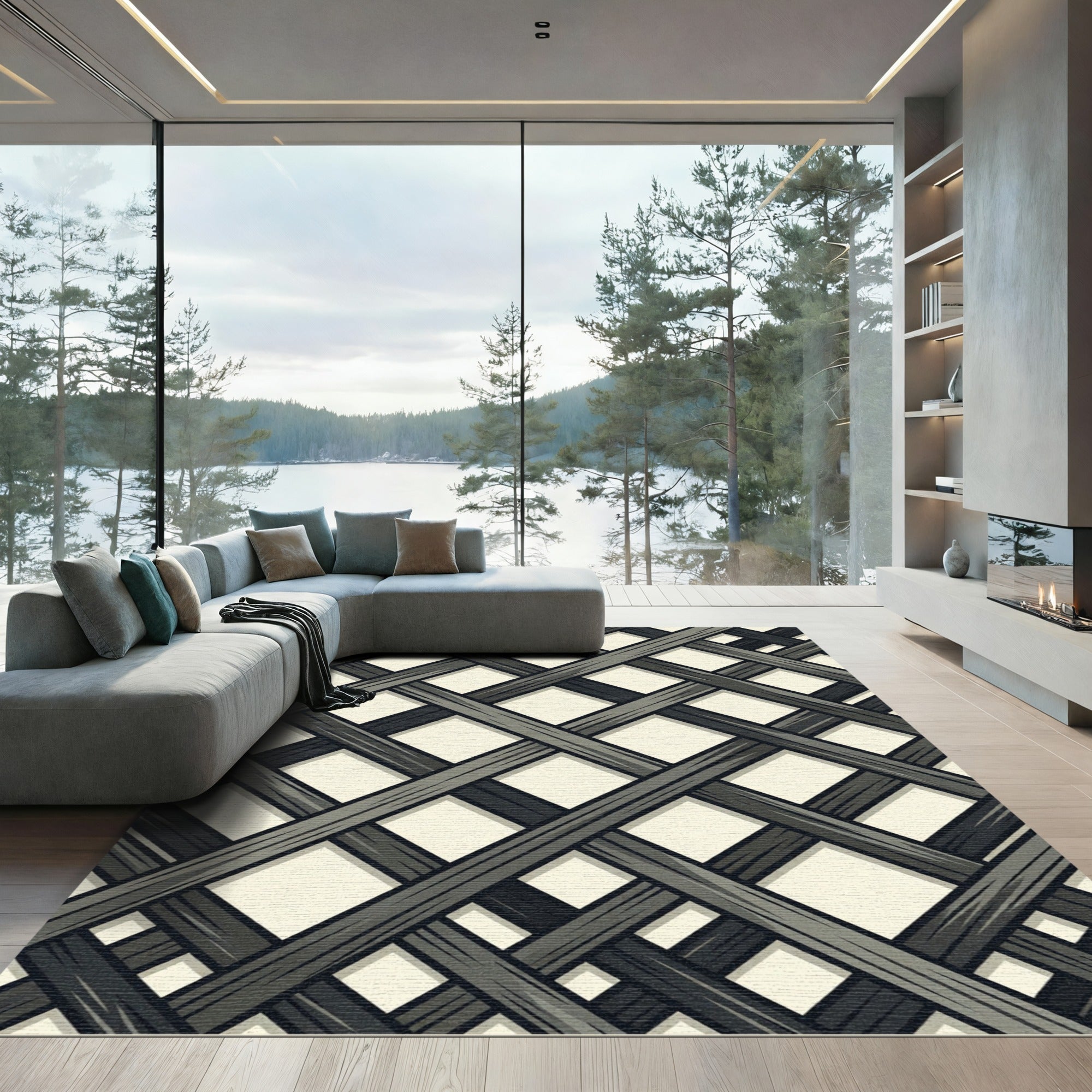 Dark Gray Woven Lattice Rug