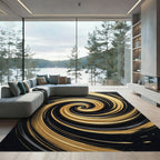 Luxurious Golden Swirl Abstract Flow Rug