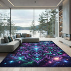 Neon Cosmic Alien UFO Mandala Rug