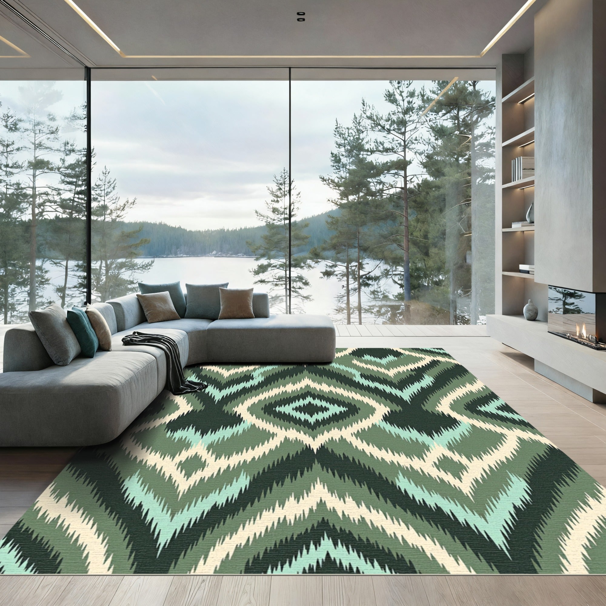 Chevron Diamond Zigzag Green Rug