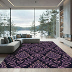 Regal Purple Damask Floral Scroll Rug