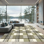 Earthy Tan and Olive Plaid Rug