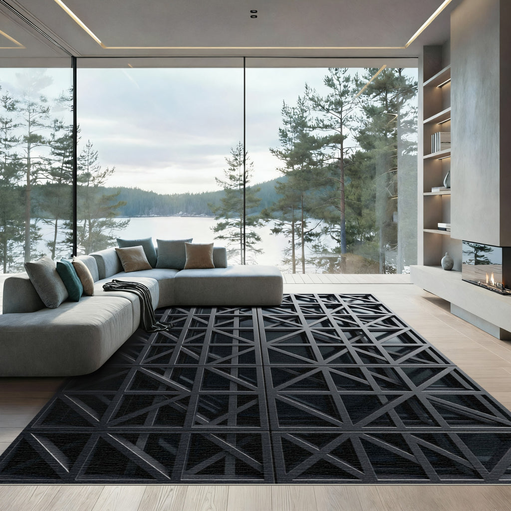 Charcoal Grid Tessellation Geometric Rug