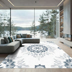 Blue White Radial Sunburst Rug