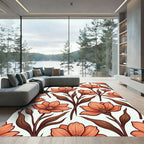 Coral Peach Floral Stem Arrangement Rug