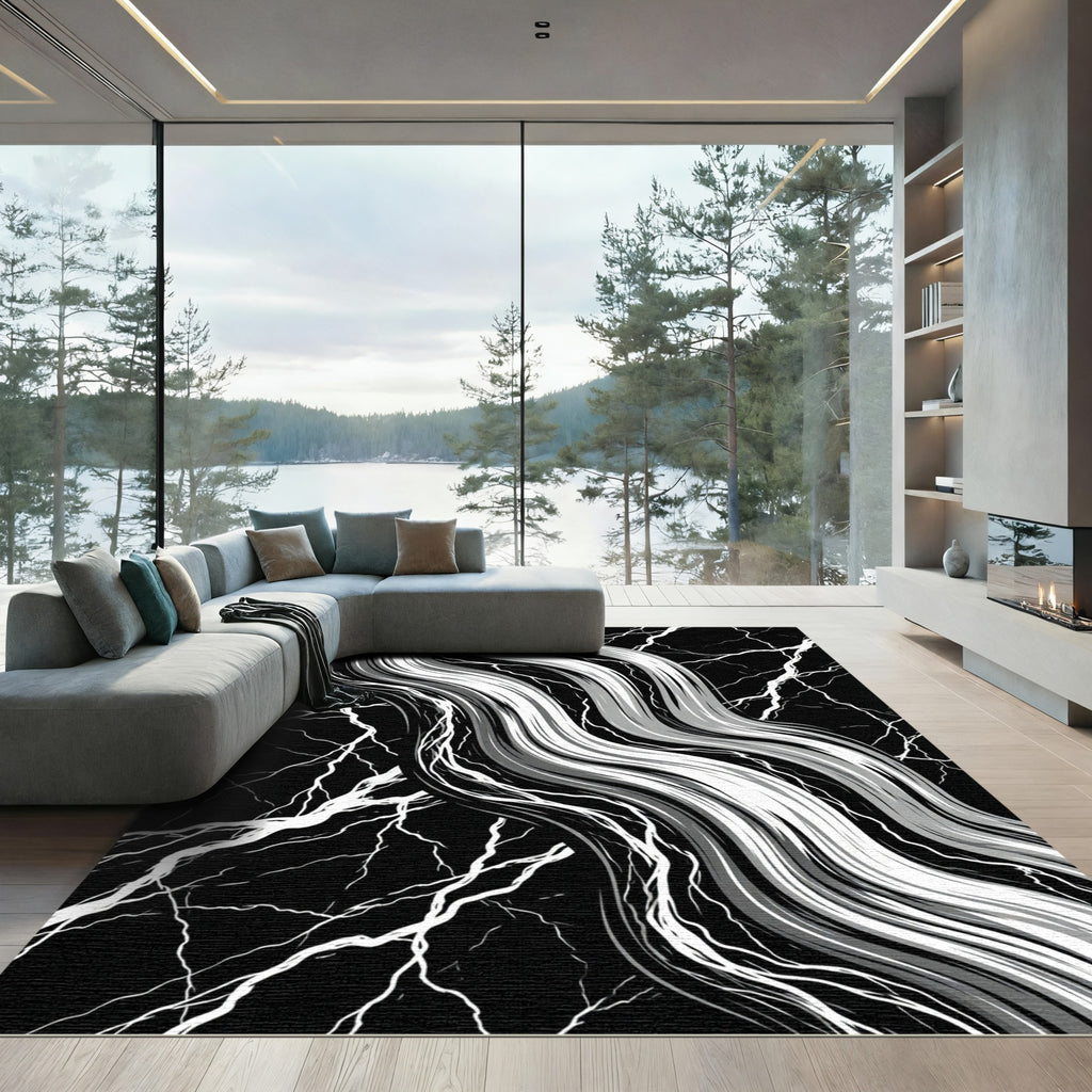 Monochromatic Flowing Lines Lightning Rug