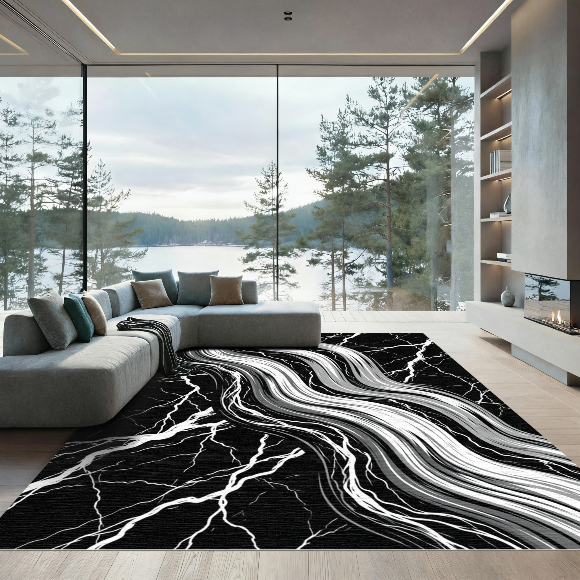 Monochromatic Flowing Lines Lightning Rug