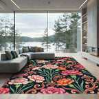 Ornate Pink Orange Carnation Flourish Rug